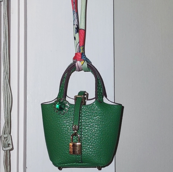 Green Rhinestone Jewel on Green Mini Bag Charm Storage Accessory - Picture 5 of 9